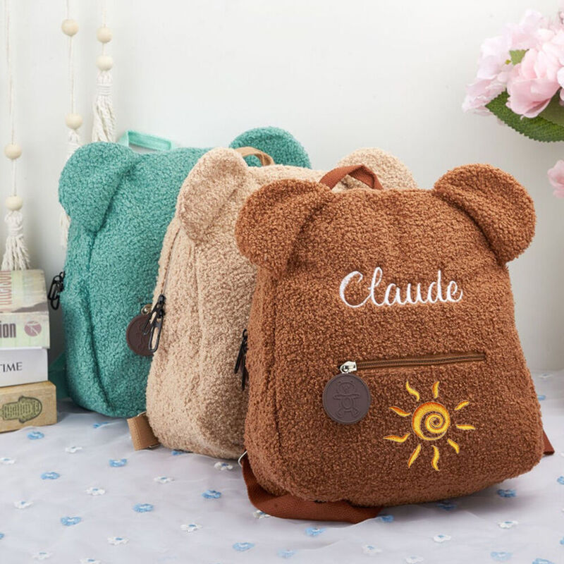 Personalized Teddy Bear Kids Backpack with Embroidered Sun for Kids