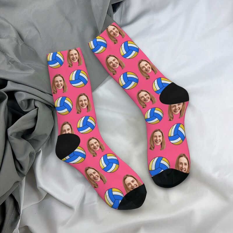 Personalized Face Socks with Volleyball Pattern as Birthday Gift for Friends