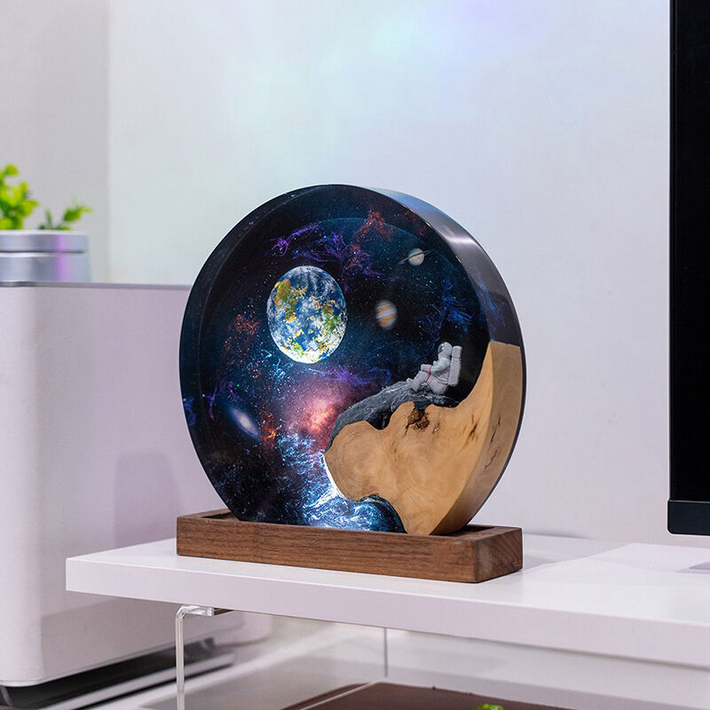 Astronaut And Interstellar Resin Wood Lamp Perfect Gift for Friend