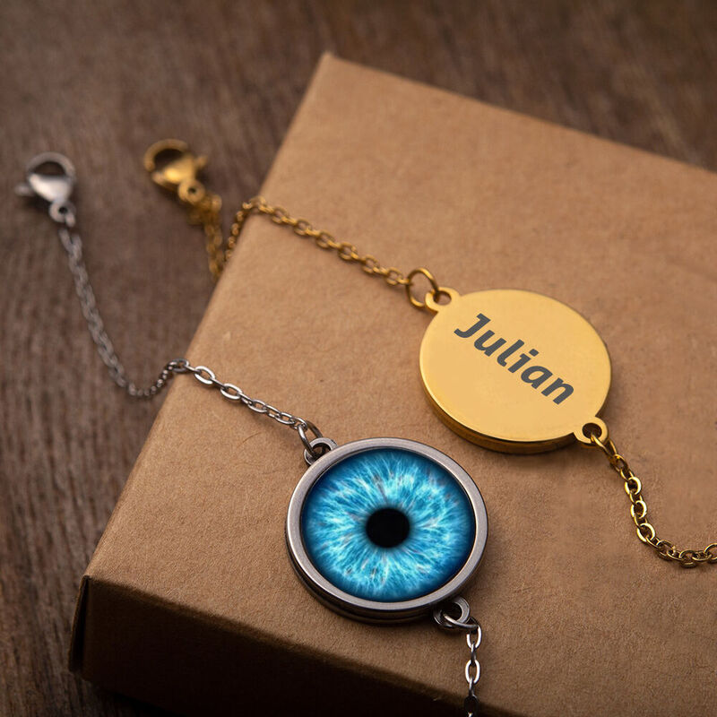 Gepersonaliseerde Iris Foto Armband met Gegraveerde Naam Sieraden Valentijnsdag Cadeau voor Vrouwen