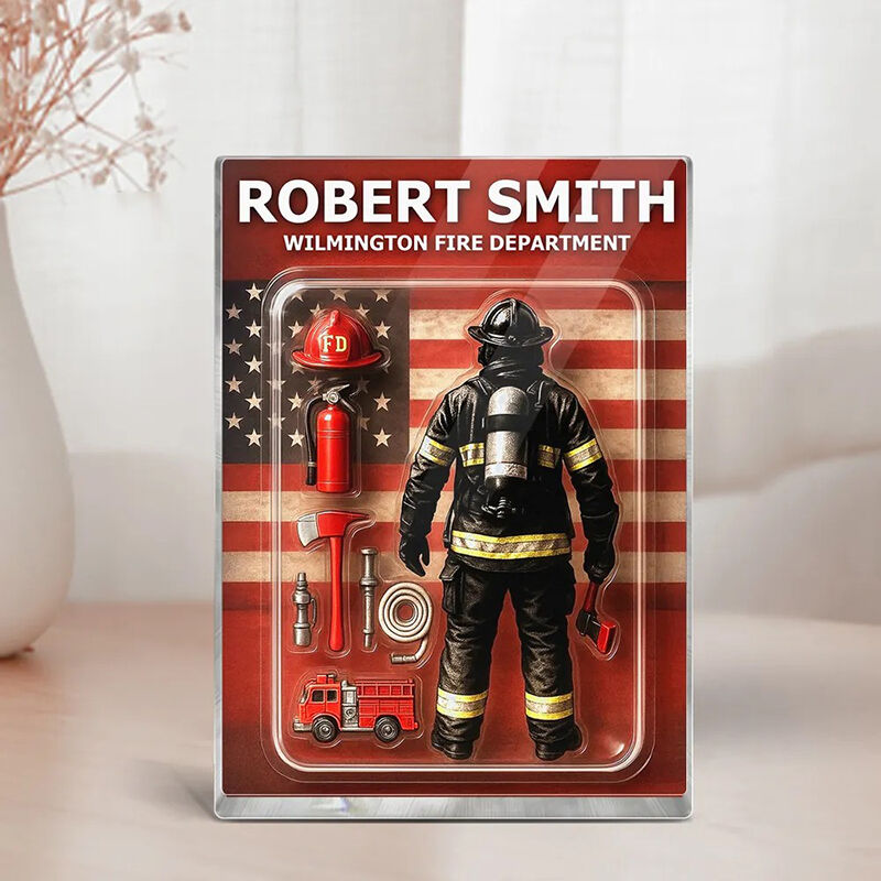 Personalized Name Acrylic Plaque with Firefighter Figure Pattern Best Gift for Your Love