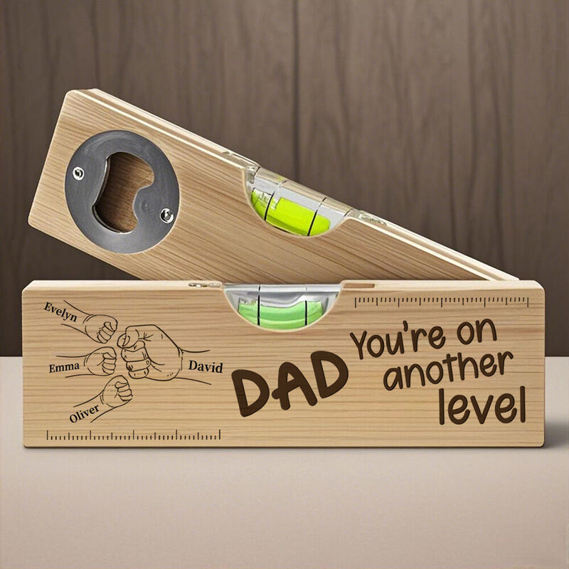 Customized 2 in 1 Spirit Level Bottle Opener Fist Bump Pattern Multi-function Tool Gift for Dad