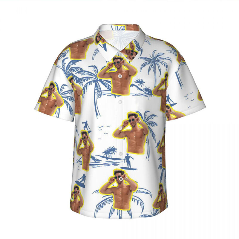 Personalized Hawaiian Shirt with Coconut Tree Print for Men Holiday Look Gift for Husband