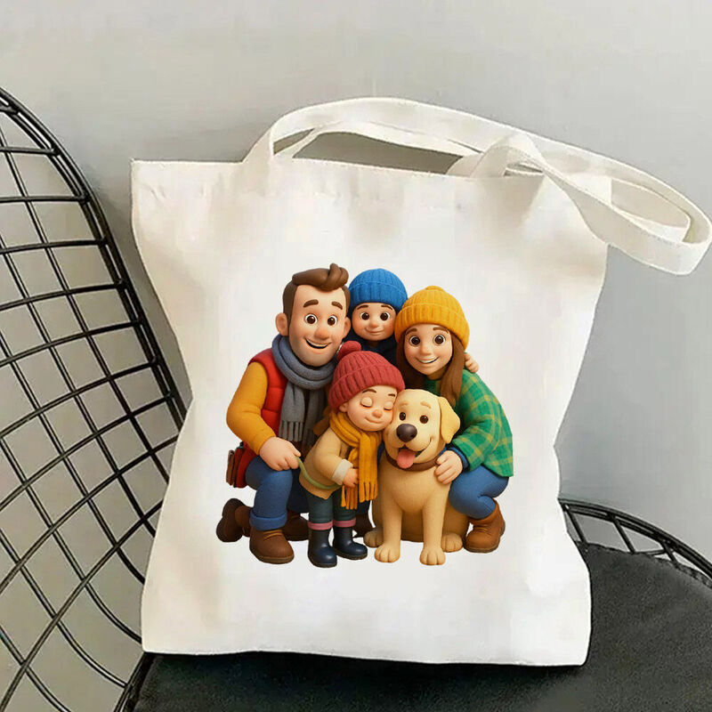 Personalisierte Canvas-Tasche Cartoon-Foto Familienporträt Tasche für Kleinigkeiten Geschenk für Mama