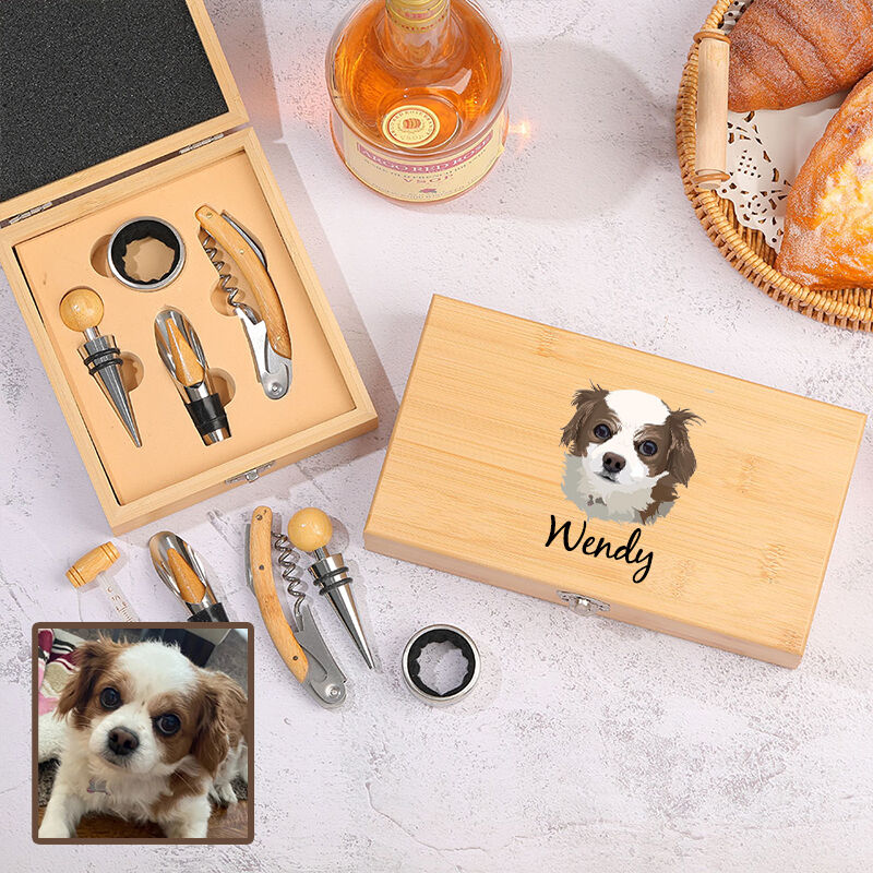 Abridor de botellas personalizado con foto de mascota, diseño de acuarela, herramienta para vino, regalo para amantes de las mascotas.