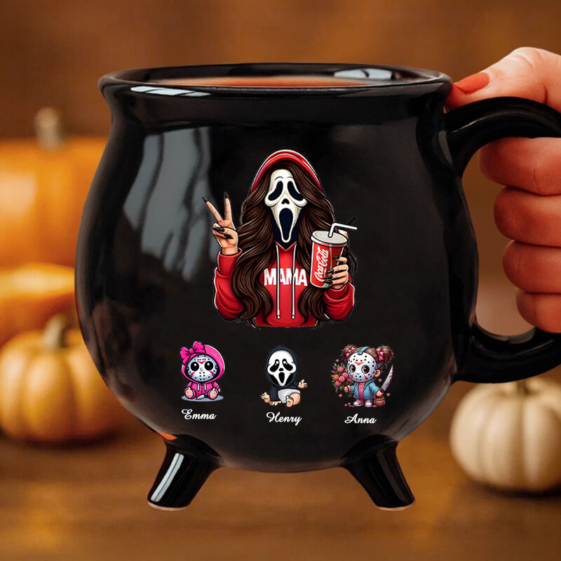 Personalized Skeleton Mom Cauldron Coffee Mug Customized Name Halloween Gift