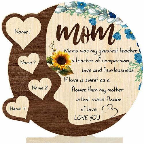 Cadre en bois personnalisé pour nom de famille avec décoration tournesol Cadeau de fête des mères