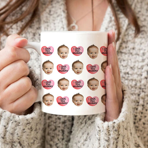 Personalised Photo Mug with Pink Heart Pattern Sweet Mother's Day Gift "I Love You Mummy"