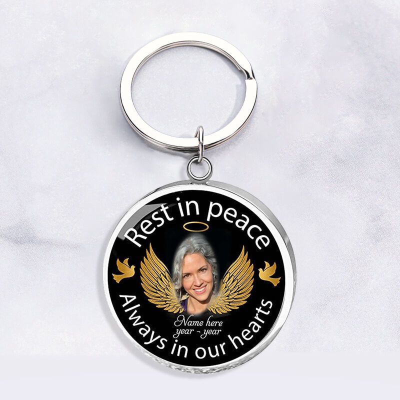 "Rest in Peace Always in Our Hearts" Custom Photo Keychain