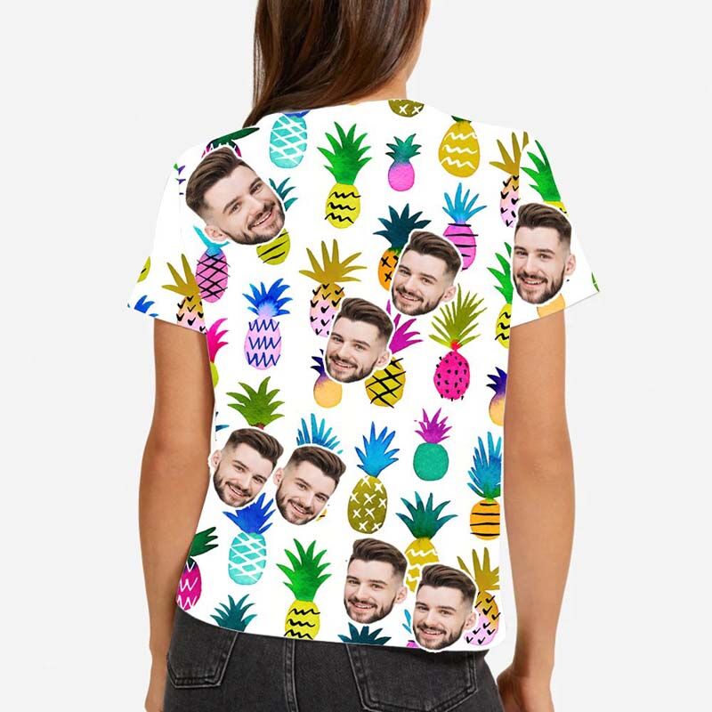 "Multicolored Pineapple" Custom Face Women's Hawaiian T-Shirt