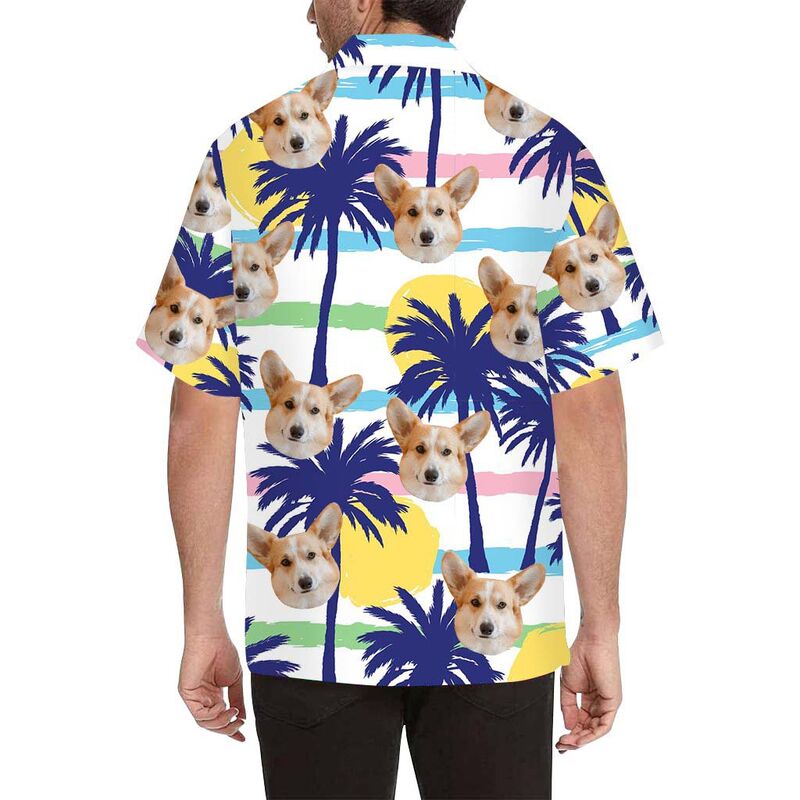Custom Face Blue Palm Tree Men's All Over Print Hawaiian Shirt