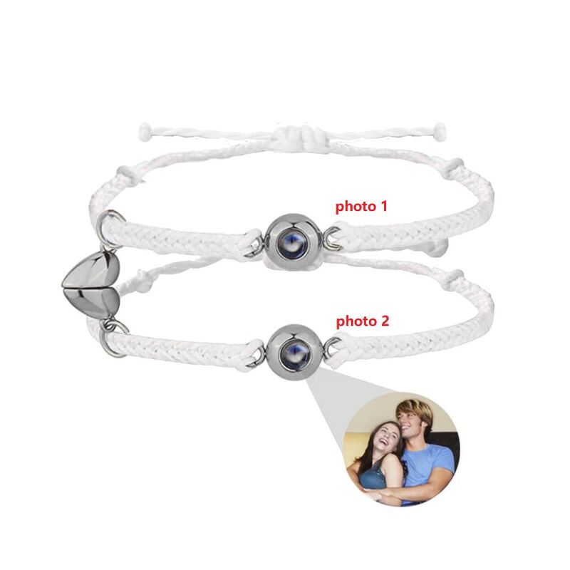 Personalized Double White Rope Magnet Picture Projection Bracelet Gift for Men and Women