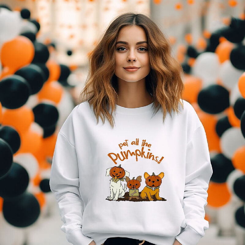 Cute Design Sweatshirt with Pet Pattern Wearing A Pumpkin Hood Best Gift for Pet Lover