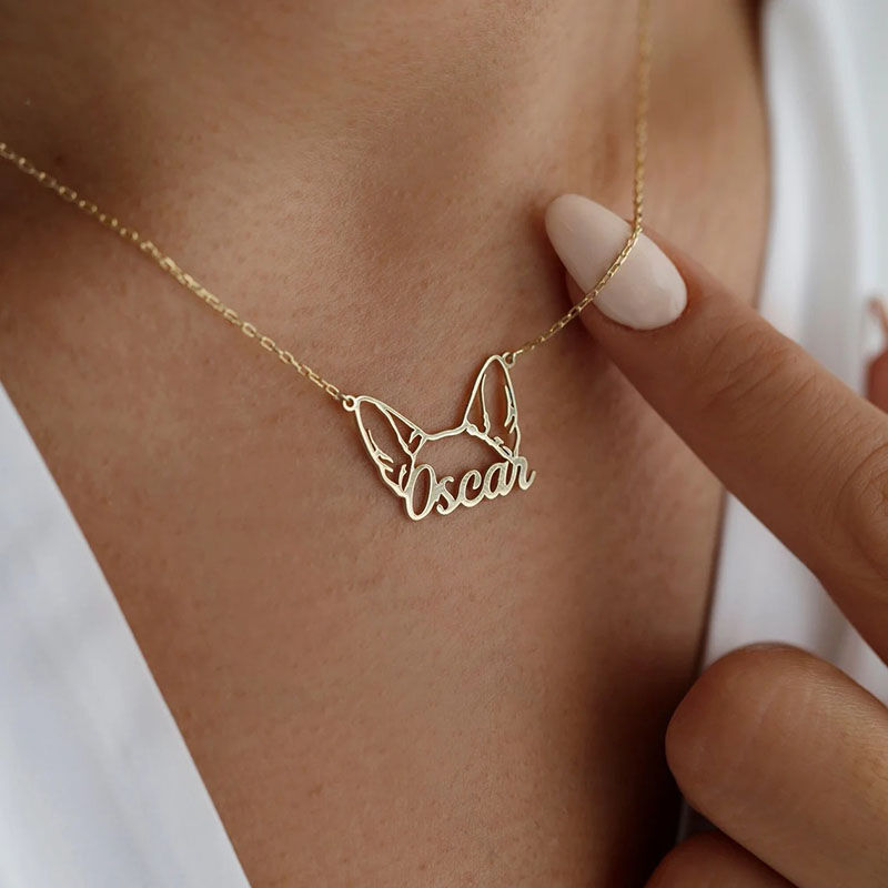 Personalized Puppy and Kitten Ears Shape Name Necklace for Pet Lovers