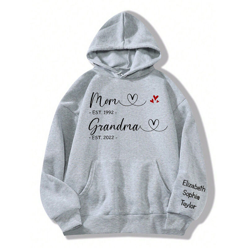 Sweat à capuche personnalisé Time To Be Mom and Grandma avec des noms personnalisés Cadeau idéal pour la fête des mères