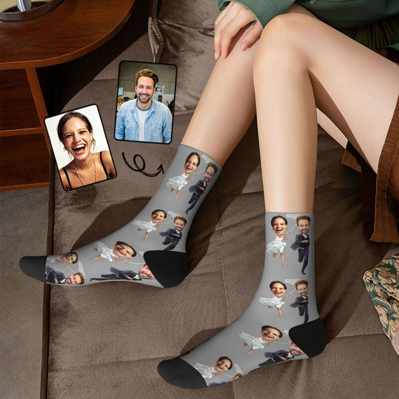 Personalized Face Socks Couple Wedding Photo Gift for Friends