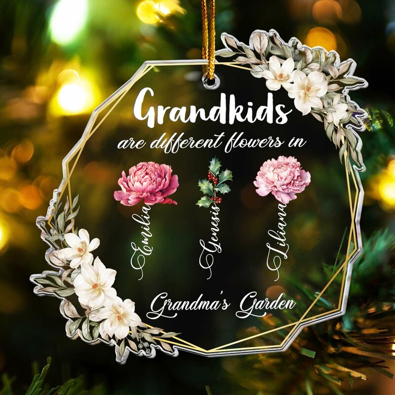 Personlig julhängande prydnad med födelsedagsblommor Varm present till mormor