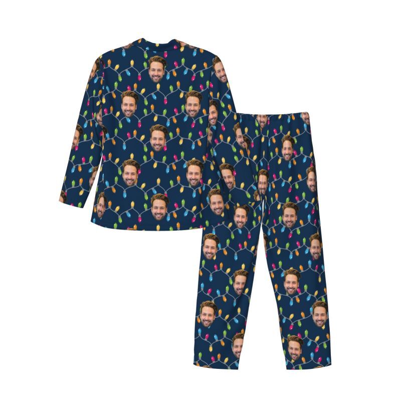 Personalisierte Pyjamas Foto benutzerdefinierte bunte Licht-Muster-Design feiert Weihnachten Geschenk für die Familie