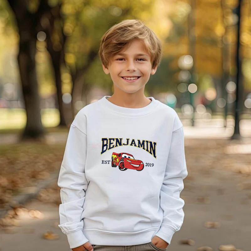 Personalisiertes Kinder-besticktes Sweatshirt Individuelle Autos-Kartoon-Muster kreatives Geschenk for Kinder