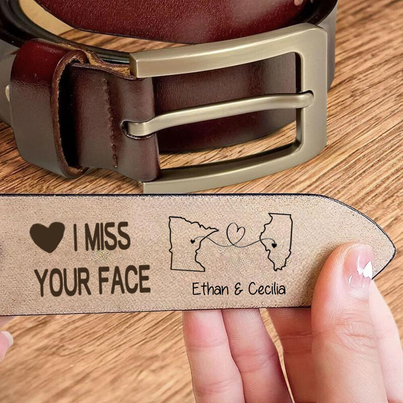 Cinturón personalizado con mapa del estado personalizado, regalo de San Valentín de larga distancia para novio