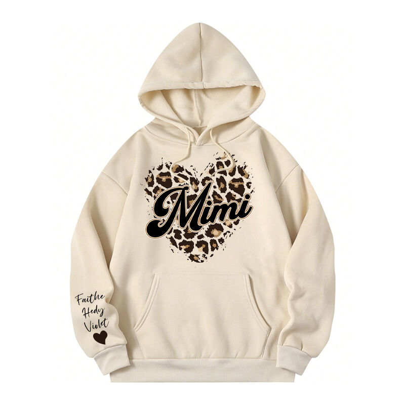Personalized Hoodie Custom Nickname Leopard Heart Custom Names Design Cool Gift for Mother's Day
