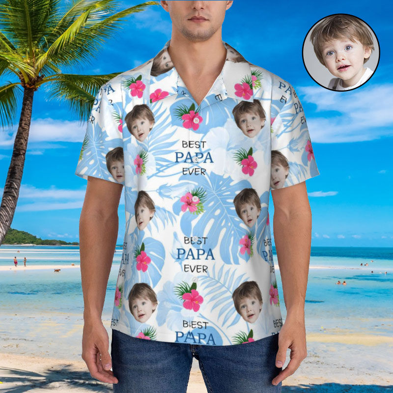 "Best Papa Ever" Personalized Hawaiian Shirt Custom Photo Birthday Gift for Dad
