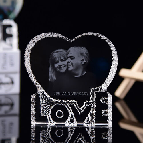 Cadre photo personnalisé en cristal Coeur Amour gravé au laser