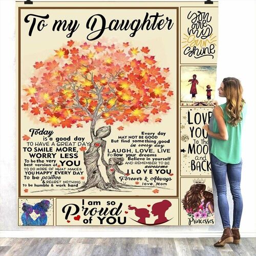 To Daughter from Mom Flannel Blanket Printed with the Tree of Life Pattern