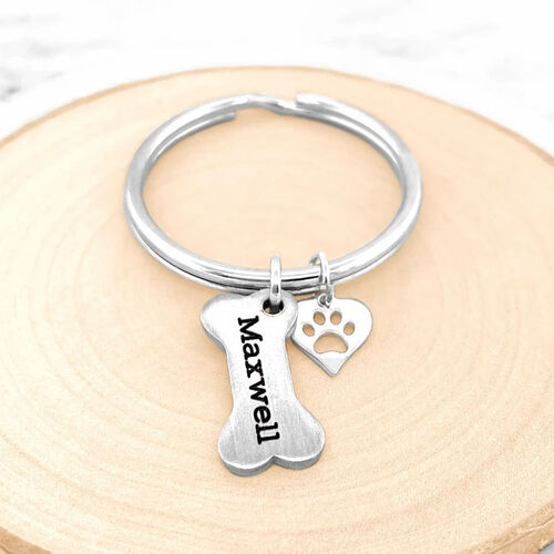 Personalized Custom Name Bone And Claw Keychain for Cute Pets