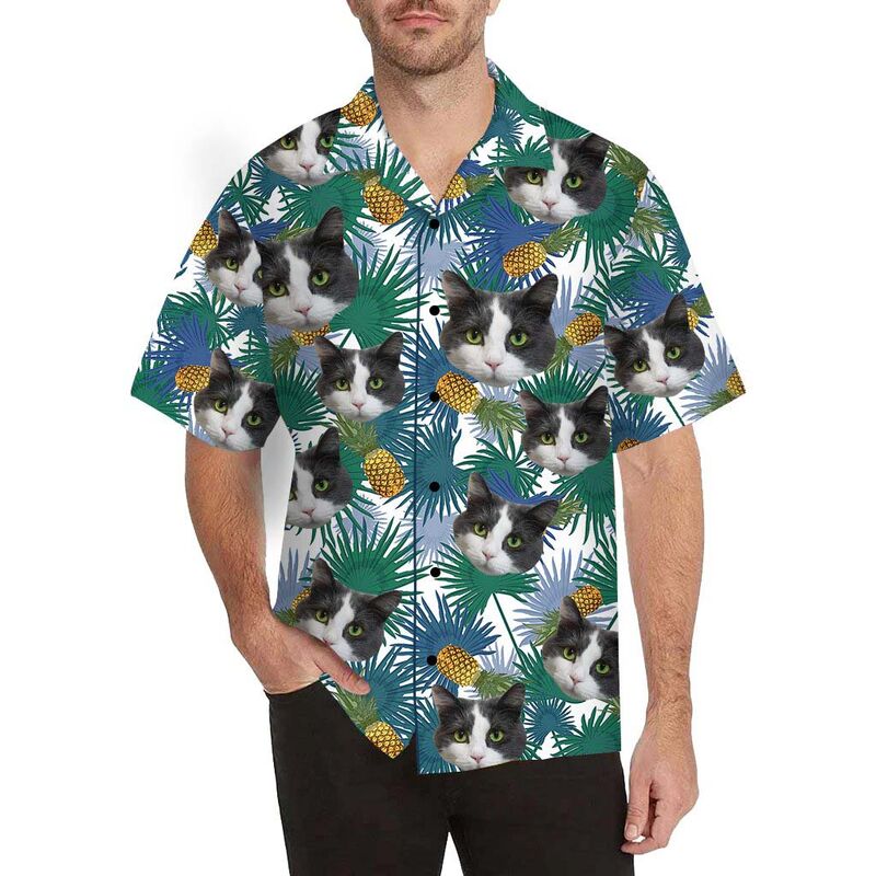 Chemise hawaïenne à impression intégrale pour hommes, avec feuilles et ananas personnalisés.