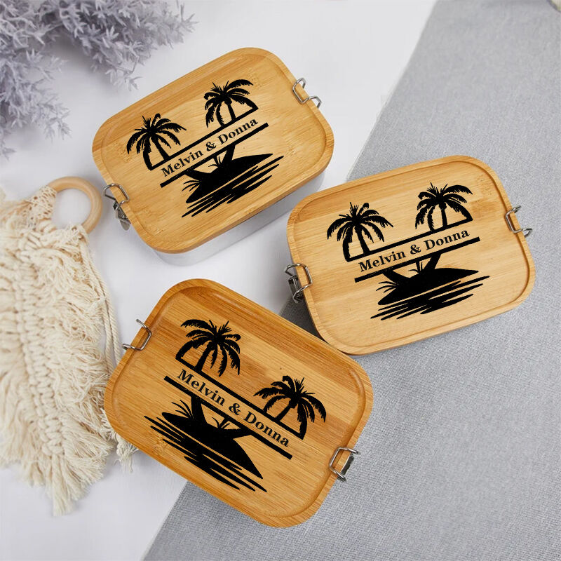 Personalized Lunch Box Custom Name With Coconut Tree