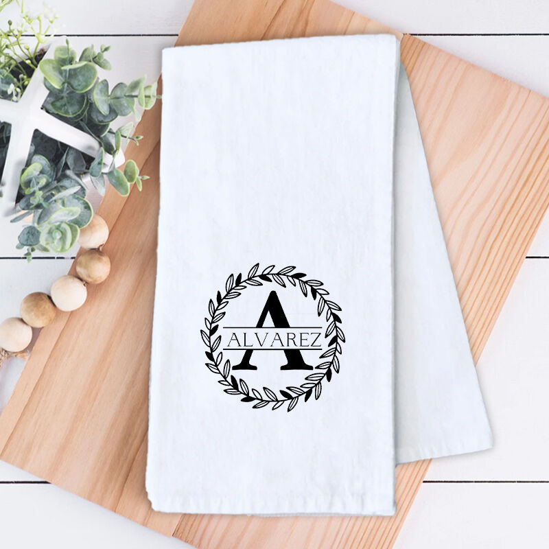 Personalized Towel with Custom Letter and Name Elegant Garland Design Memorable Gift for Her
