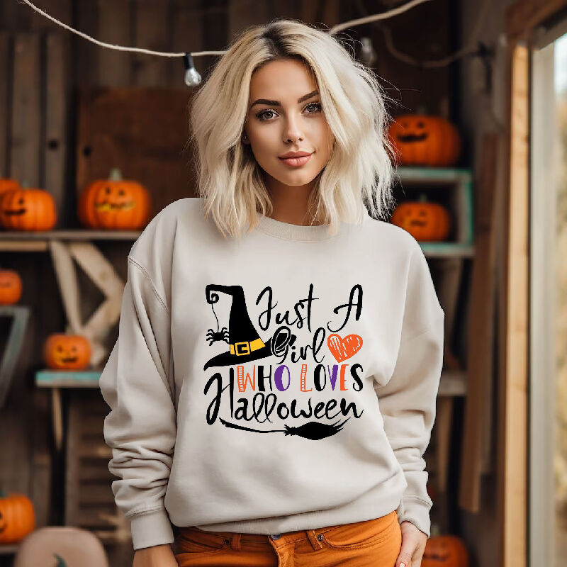 Timelessly Stylish Sweatshirt with Magic Broom Pattern Unique Gift for Friend "Just A Girl"
