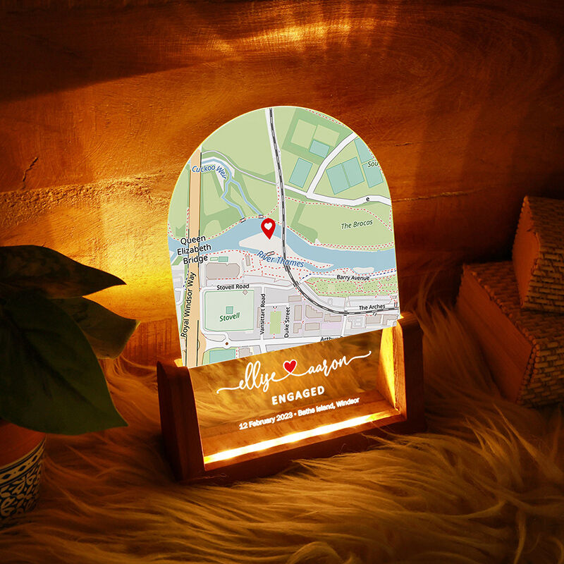 Personalized Map Acrylic Lamp with Custom Text And Heart Pattern Romantic Gift for Couples