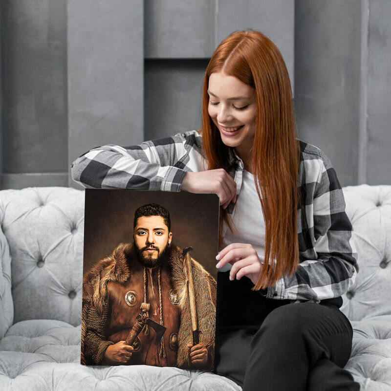 "The Viking" Custom Vintage Royal Portrait Based on Head Photo Great Gift for Him