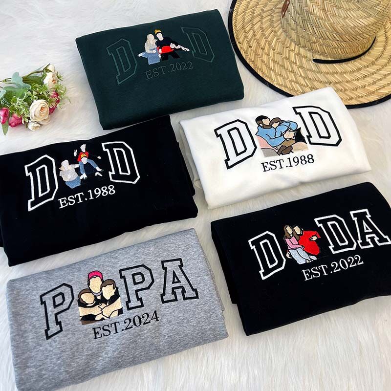 Personalisiertes T-Shirt bestickt Papa mit benutzerdefinierten Foto-Design einzigartiges Geschenk für den Vatertag