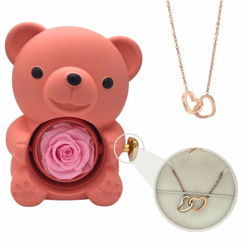 Personlig björn smyckeskrin med halsband romantisk present till fru