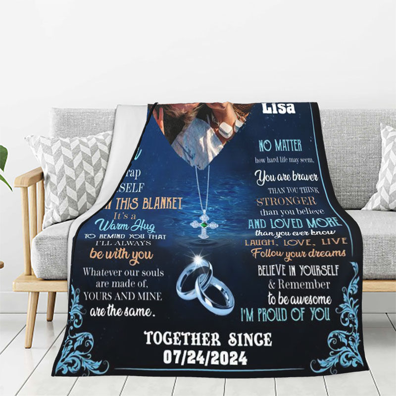 Personalized Picture Blanket with Ring Best Gift for Couples "I'm Proud Of You"