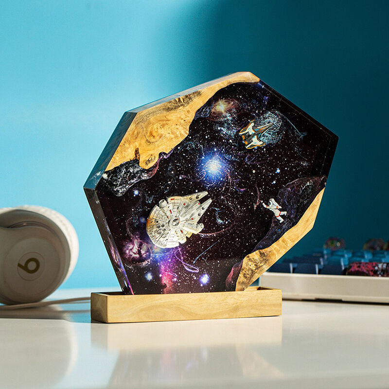 Space Galaxy And Interstellar Resin Wood Lamp Best Present for Family