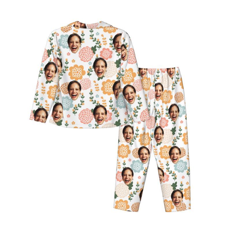 Gepersonaliseerde pyjama met foto op maat Kleurrijk bloemenpatroon Elegant ontwerp Cadeau voor haar familie