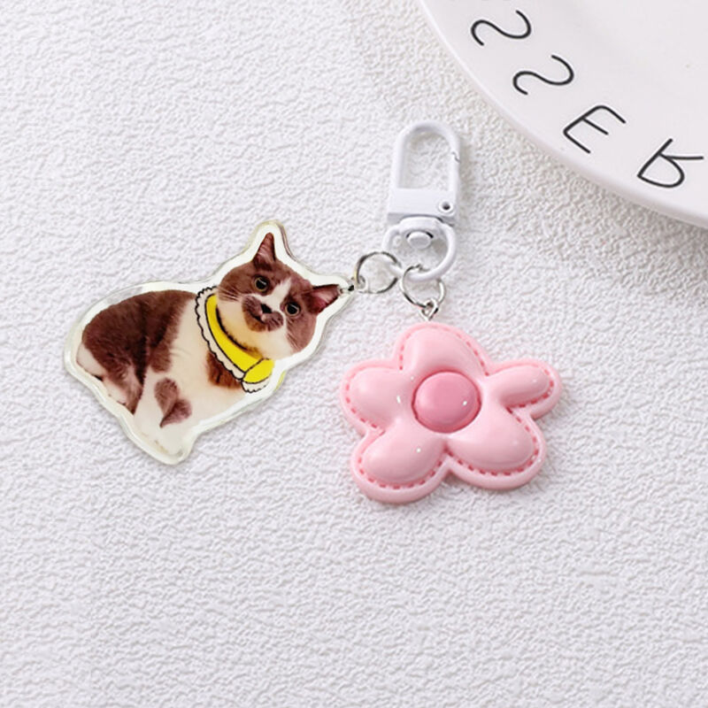 Personalized Acrylic Photo Keychain With Flower Decoration Cute Gift