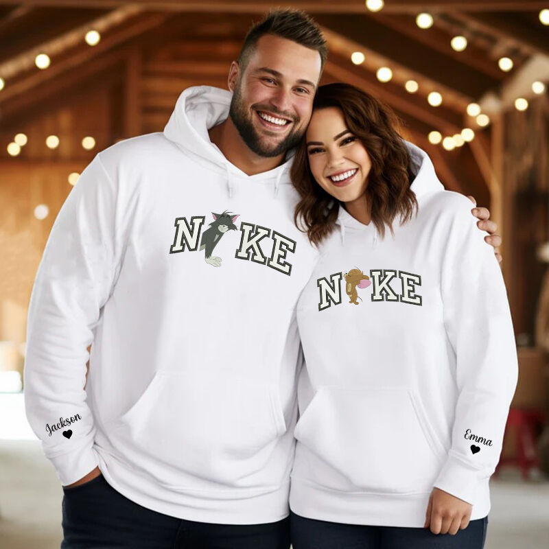 Gepersonaliseerde Hoodie Geborduurd Kussend Tom en Jerry Aantrekkelijk Valentijnsdag Cadeau voor Koppels