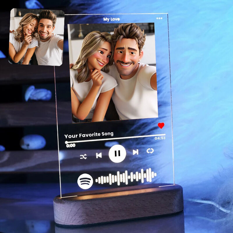 Personalized Cartoon Picture Night Light with Custom Spotify Code Sweet Gift for Couples