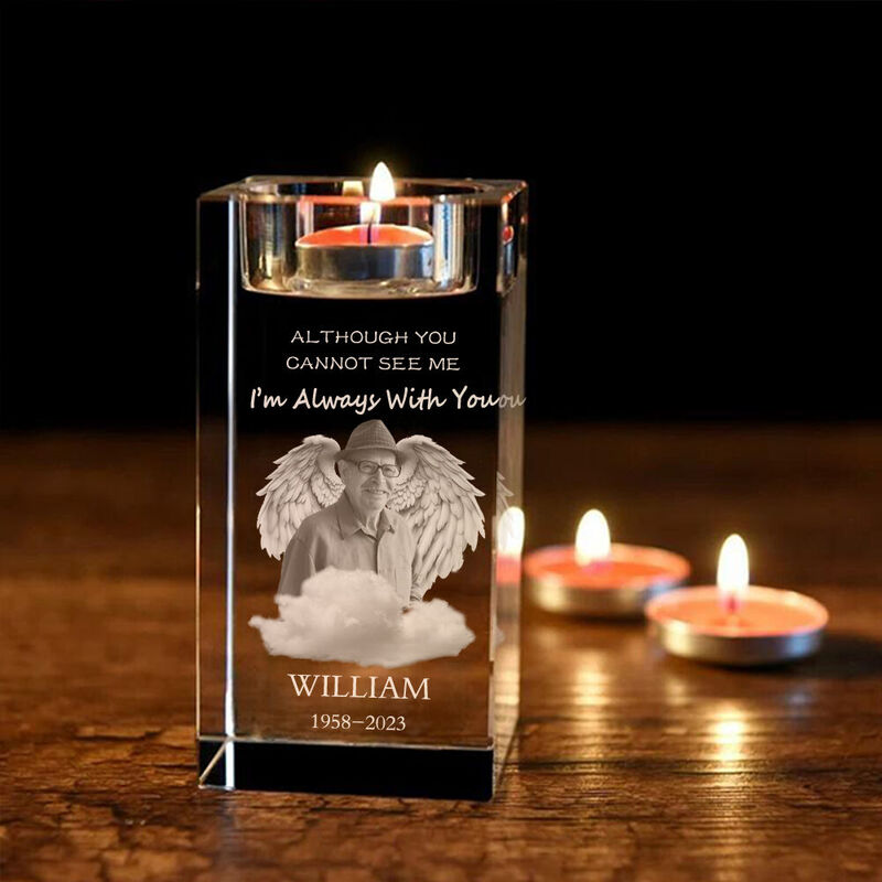 Personalized Crystal Candle Holder with Wings Memorial Crystal Deco Gift for Loved Ones