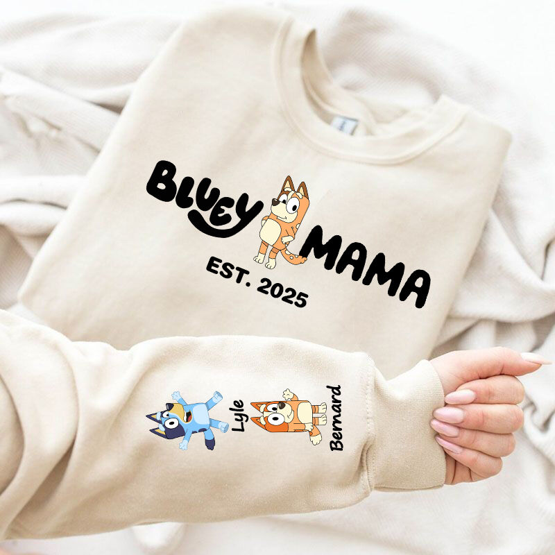 Personalized Sweatshirt Bluey Mama Custom Kids Cartoon Pattern Design Adorable Mother's Day Gift