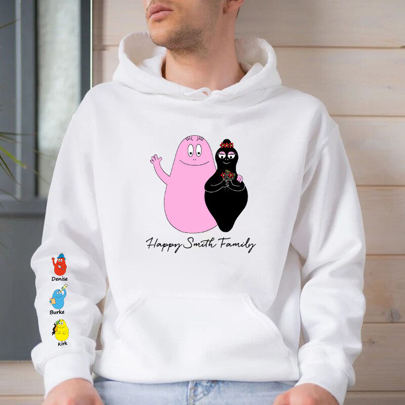 Gepersonaliseerde Hoodie Gelukkig gezin Barbapapa Cartoon Patroon Ontwerp Aantrekkelijk Cadeau voor Ouders