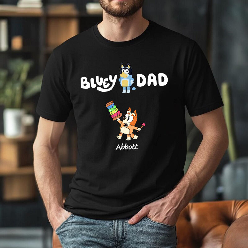 Personalized T-shirt Bluey Dad Custom Kids Cartoon Pattern Design Perfect Father's Day Gift