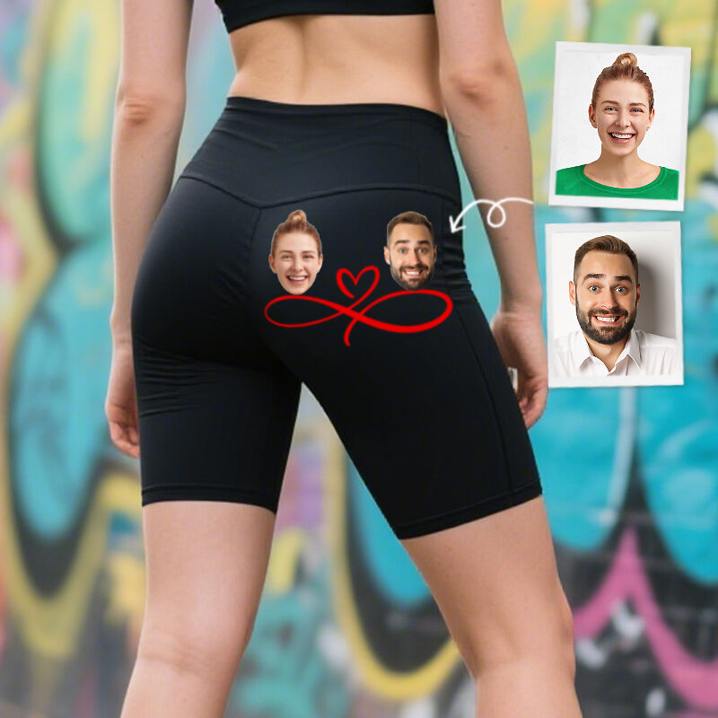 Personalized Biker Leggings Custom Couple Head Photo Infinite Love Design Perfect Gift for Her Lovers