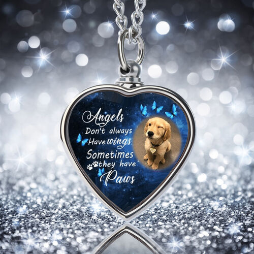 Angels Don't Have Wings & Sometimes They Have Paws Custom Pet Urn Necklace