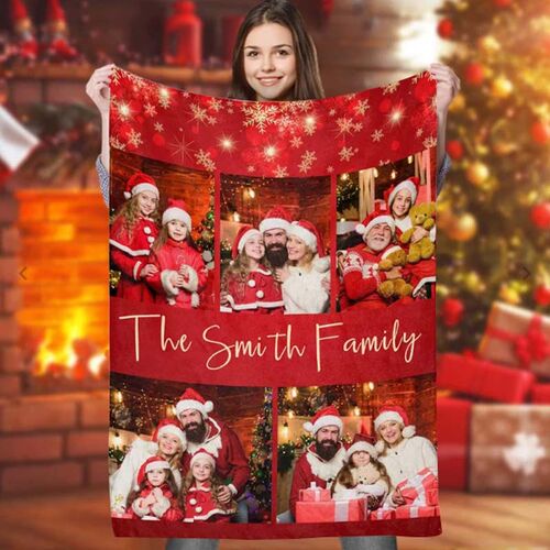 Personalisierte Weihnachtsdecke mit 5 Bildern für Familie